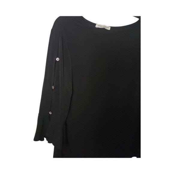 CT2285 Green Envelope Black Bell Sleeve Blouse M - Picture 2 of 6
